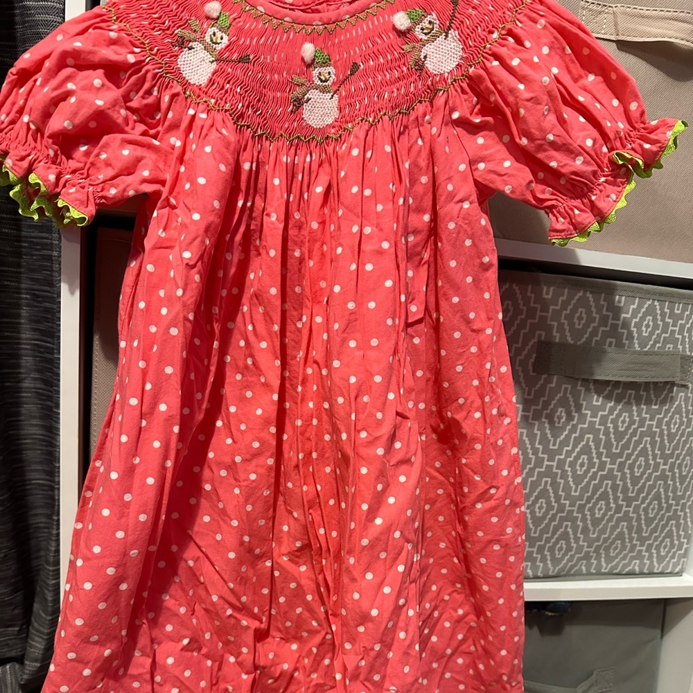 Girls Christmas snowman smock dress